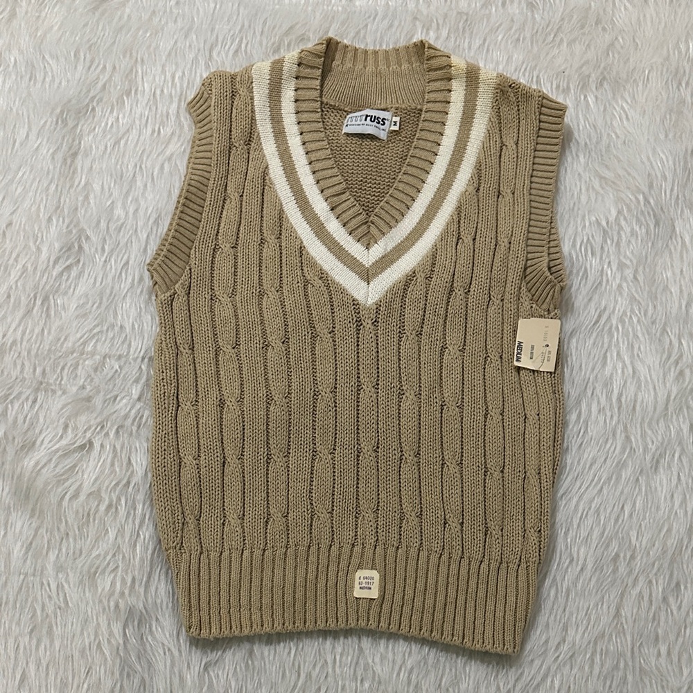 Vintage Russ Women's Tan Cable Knit Sweater Vest